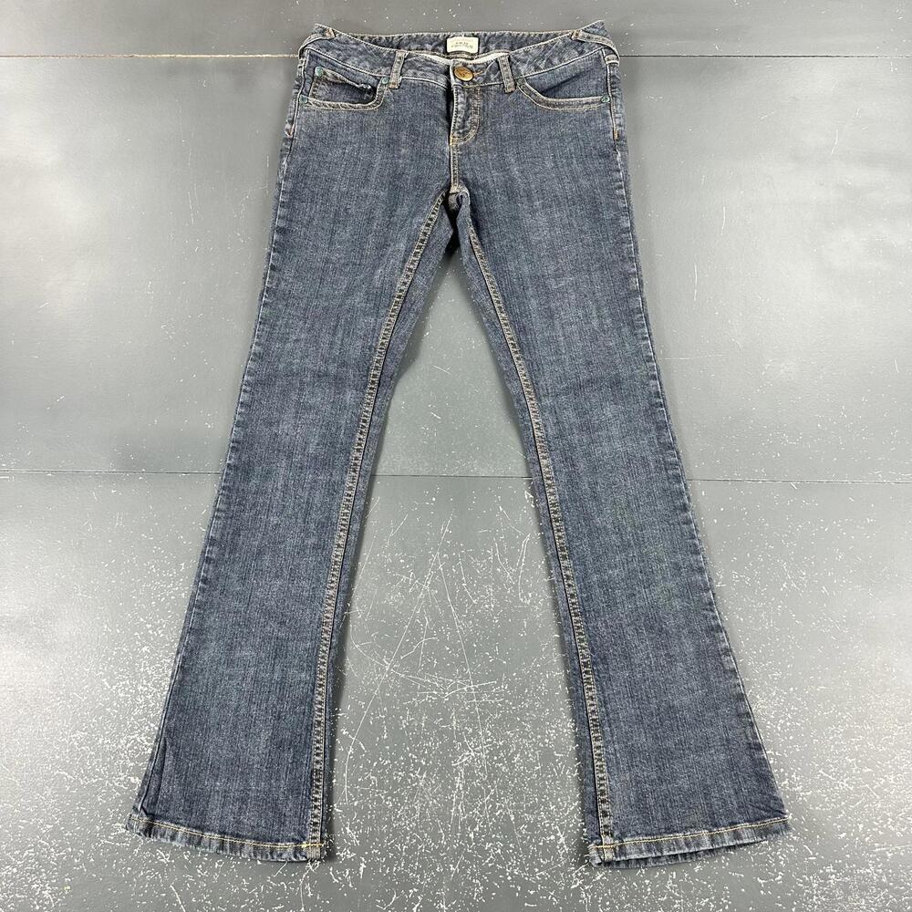 Free People Jeans Womens 32x31 Dark Blue Low Rise Bootcut Slim Stretch Y2K
